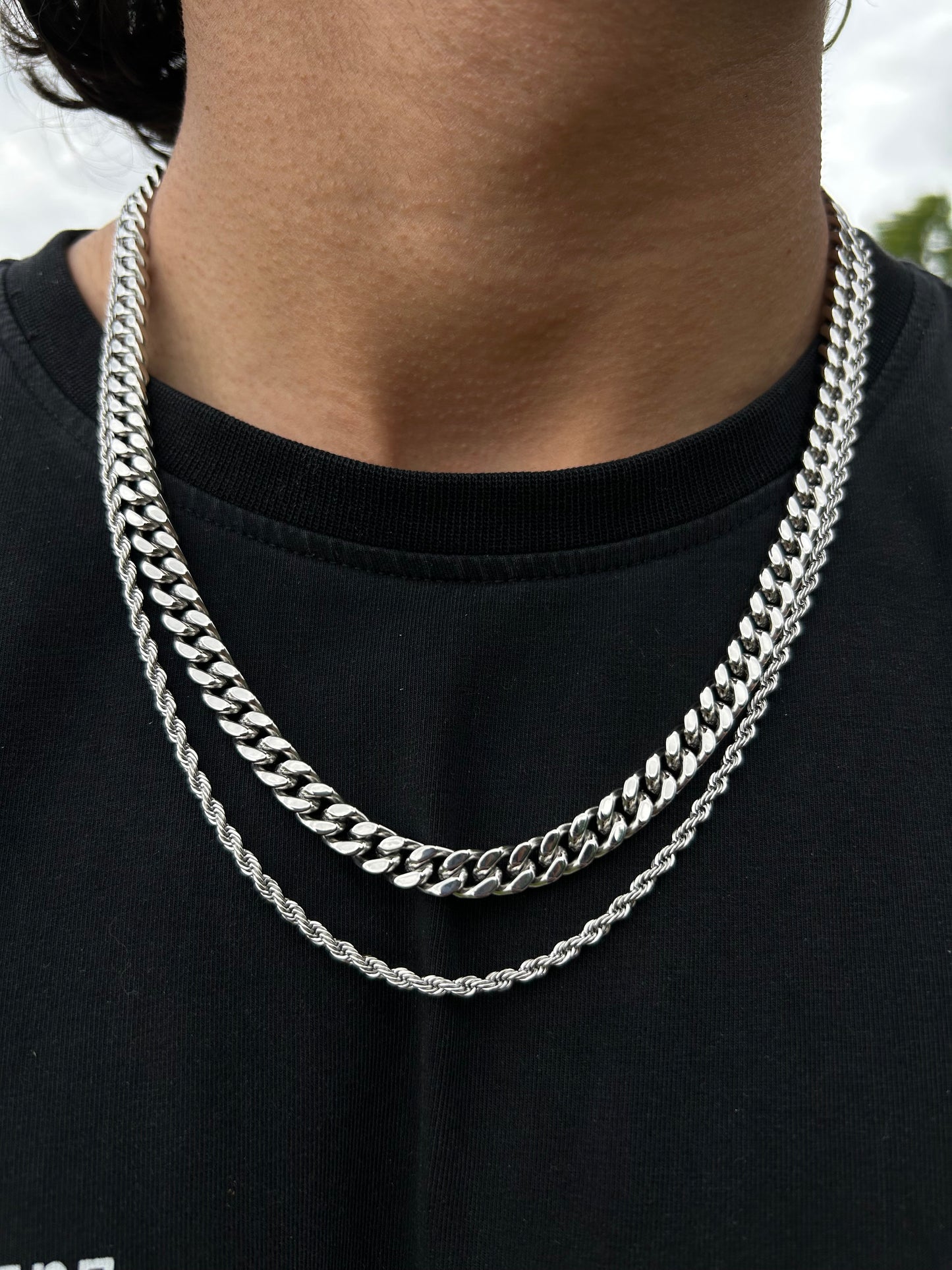 Cuban & Rope Chain Stacked - Signature Set (Silver)