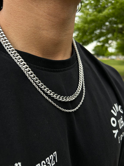 Cuban & Rope Chain Stacked - Signature Set (Silver)