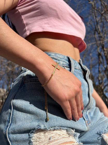 The Cross (Gold) - Adjustable Bracelet For Her